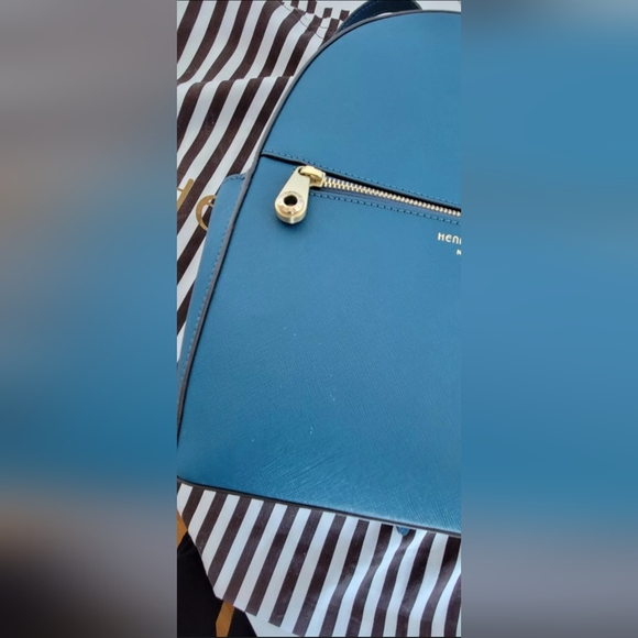 Henri Bendel New York Leather Backpack Blue Turquoise - Picture 9 of 16
